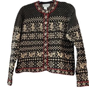 Nomadic Traders Icelandic Design Ramie/Cotton Cardigan Black/Cream Red Trim L